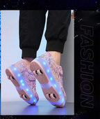 4 Wheel Dual-Use Roller Skates With Detachable Wheels,Sneakers, Boys And Girls Shoes With Wheels,Speed Skate