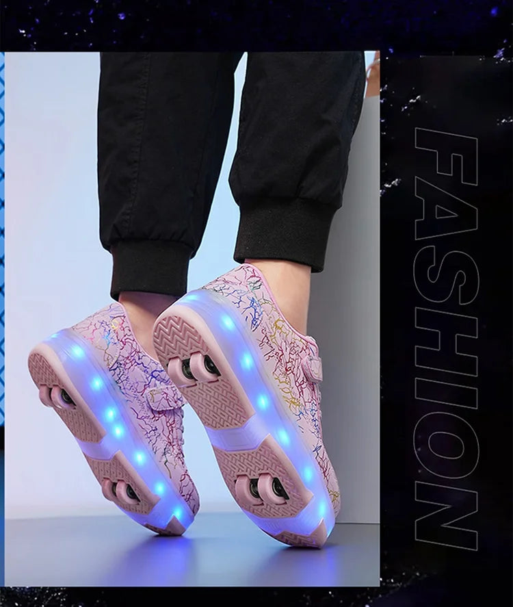 4 Wheel Dual-Use Roller Skates With Detachable Wheels,Sneakers, Boys And Girls Shoes With Wheels,Speed Skate