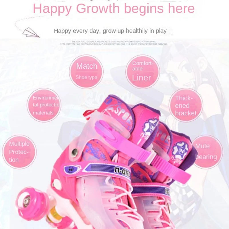 the Skating Shoes Children Beginners Baby Double Row Four-Wheel Boys Girls Roller Kids Skates