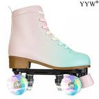 2024 PU Leather Flashing 4 Wheels Roller Skates For Women Double Row Skate Shoes Beginner Quad Sneaker Skating Ice Rink Training