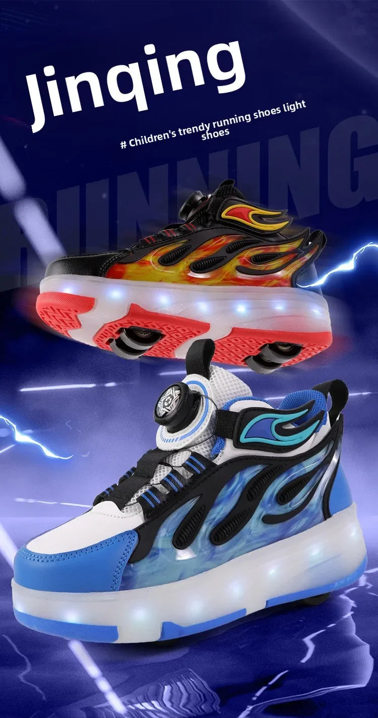 Roller Sneakers Kid Sport Gym Footwear Roller Skates 4 Wheels USB Charge Illuminated Shoes Boys Girls Casual Skateboard Shoes