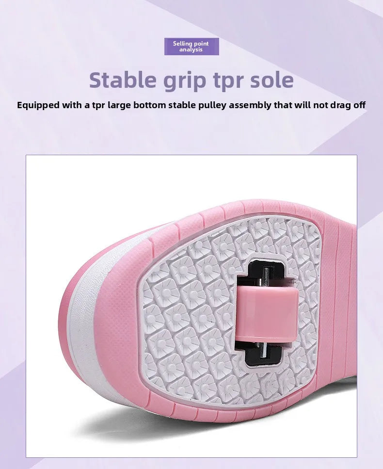 Magic Roller Skates Dual Wheel Slip-on Roller Skating Shoes 2024 New Spring Autumn Leather Surface Sports Shoes For Women Kids