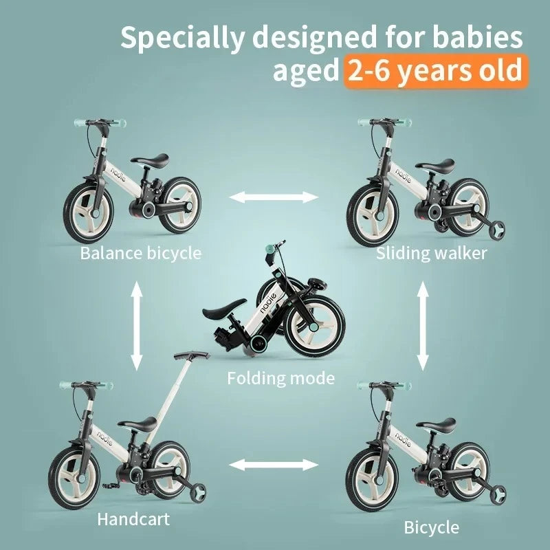 Children's Bicycle Unisex Kids Baby Dual-purpose Bike 2-3 Years Old 5-in-1 Riding Balance Bike Foldable
