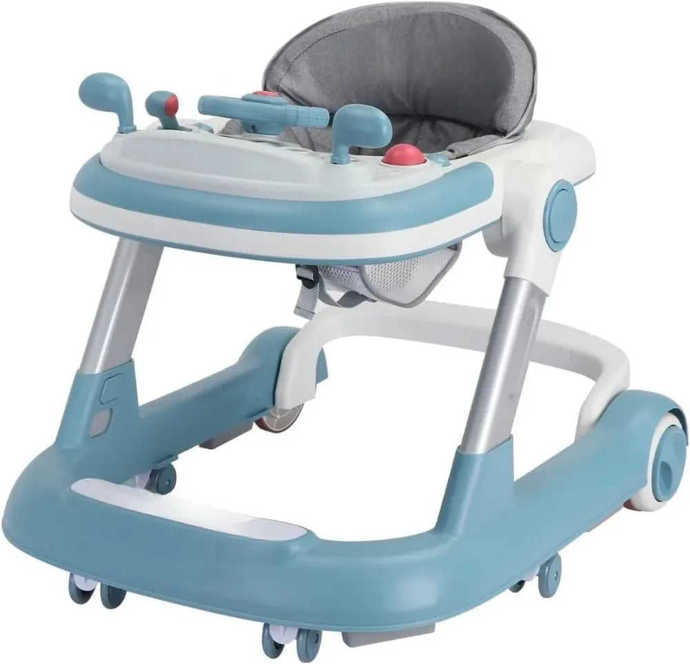 3 in 1 Foldable Baby Walker Anti Tip Toddler Push Walker with Removable Feeding Tray No Battery Anti O Leg