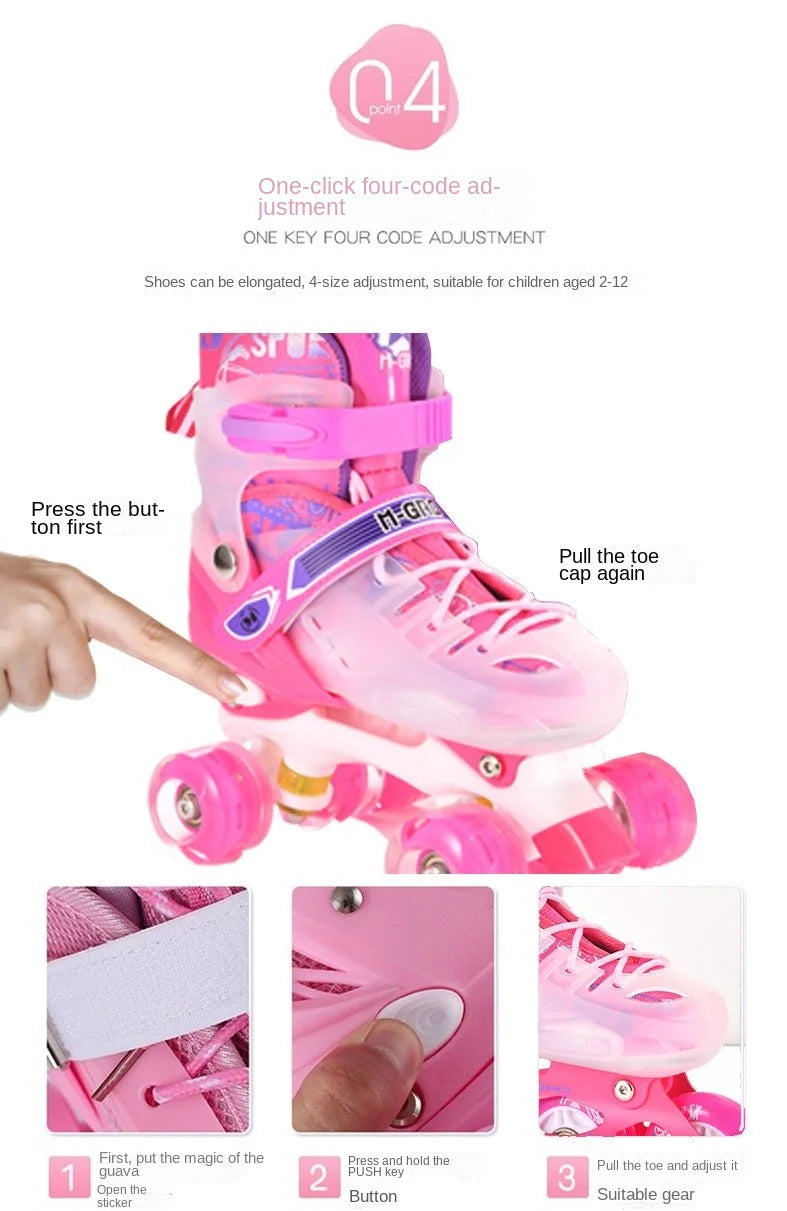 the Skating Shoes Children Beginners Baby Double Row Four-Wheel Boys Girls Roller Kids Skates