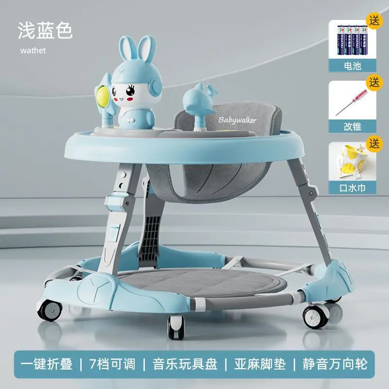 Baby Walker 7-speed Adjustable Music Multi-function Anti-O-leg Anti-rollover Folding Baby Walker for 6-18 Months