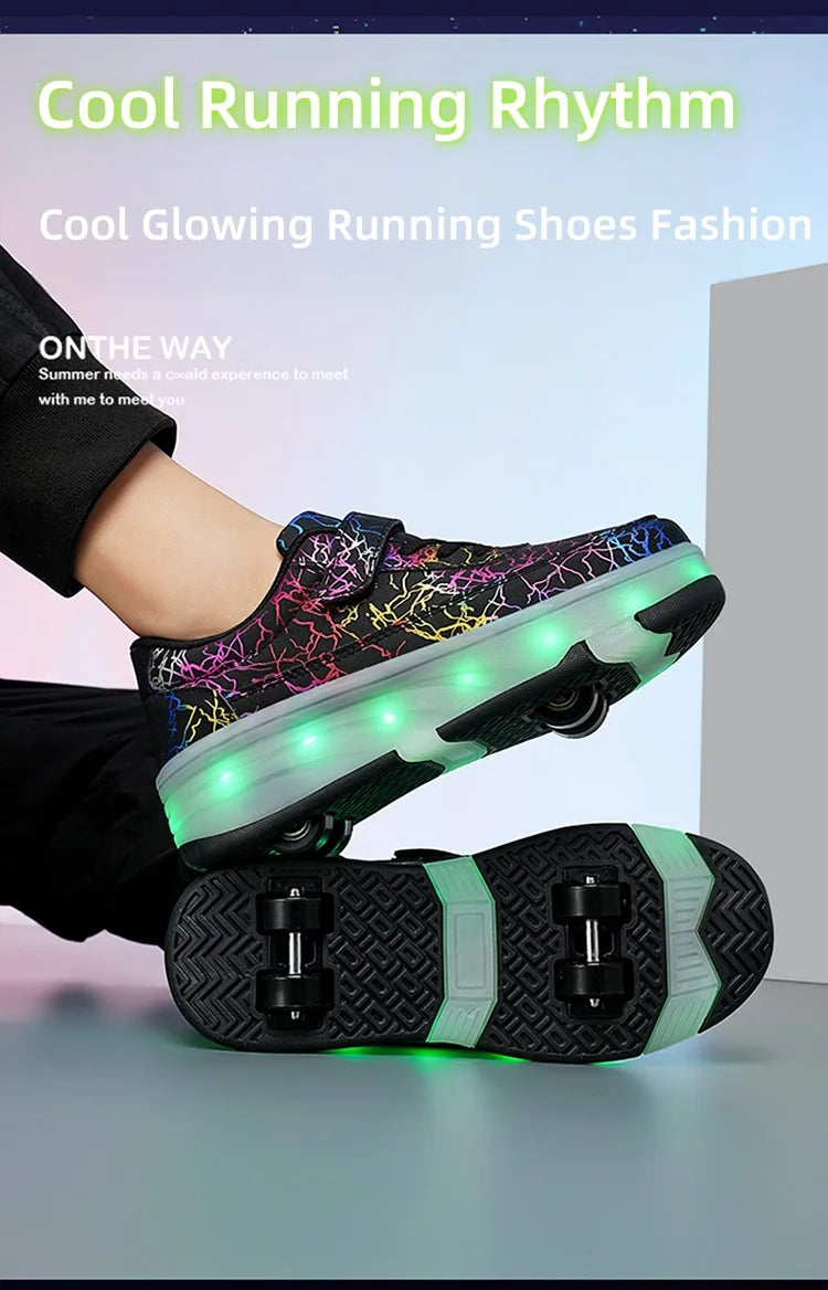 4 Wheel Dual-Use Roller Skates With Detachable Wheels,Sneakers, Boys And Girls Shoes With Wheels,Speed Skate