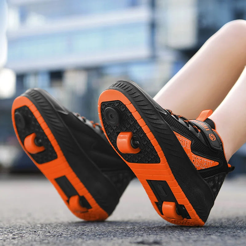 New Boys' 2 Wheel Dual-use Luminous Roller Skates For Boys And Girls Students Outdoor Wheeled Sports Shoes