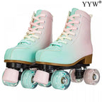 2024 PU Leather Flashing 4 Wheels Roller Skates For Women Double Row Skate Shoes Beginner Quad Sneaker Skating Ice Rink Training