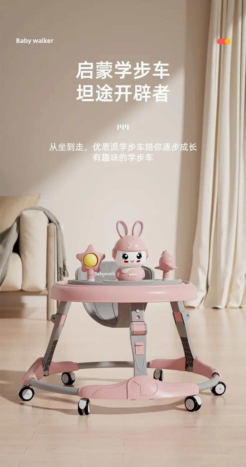 Baby Walker 7-speed Adjustable Music Multi-function Anti-O-leg Anti-rollover Folding Baby Walker for 6-18 Months