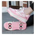 4 Wheels Roller Skate Shoes for Boys Girls Sneakers with Detachable Wheels Sport Shoe for Kids Removable Pulley Skate Skating