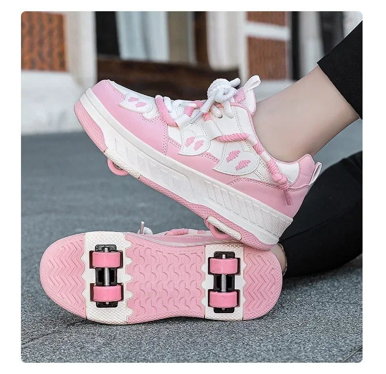 4 Wheels Roller Skate Shoes for Boys Girls Sneakers with Detachable Wheels Sport Shoe for Kids Removable Pulley Skate Skating