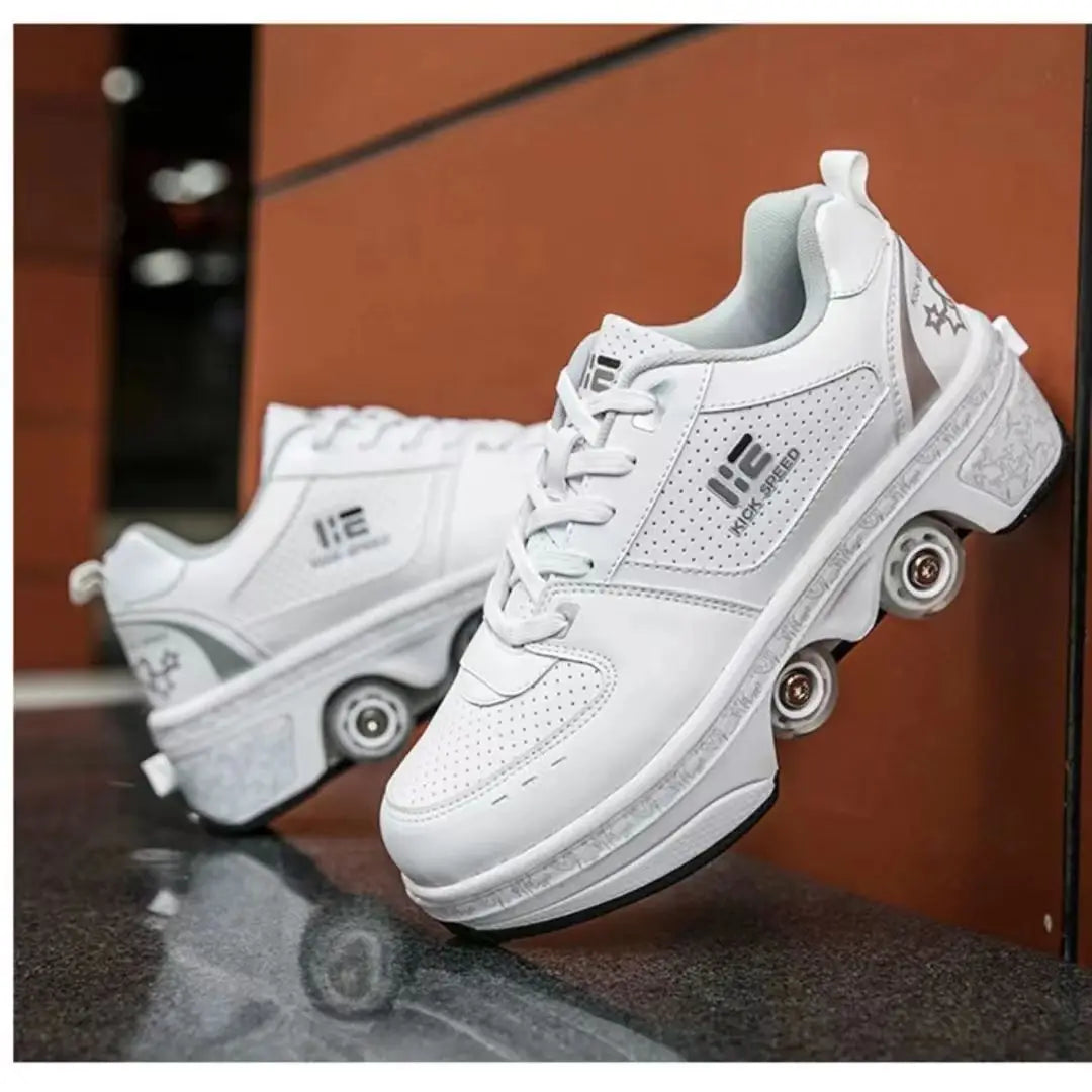 2023 New Dual-purpose Roller Skating Deformation Shoes Double Row Roller Skating Shoes Modified Version Four-wheel Running Shoes