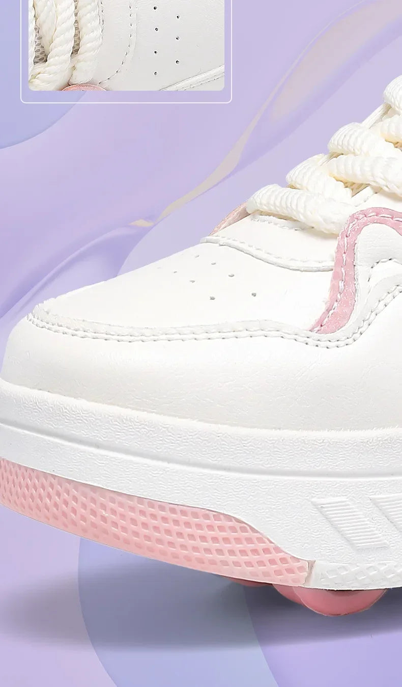 Removable Pulley Skate Skating Roller Skate Shoes for Boys Girls Upgraded Speed Sneakers with 4-Wheels for Kids Racing Skates