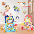 New Music Baby Walker with Drawing Board Standing Toddler Trolley Walking Practice AntiRollover Baby Stroller Toy Infant