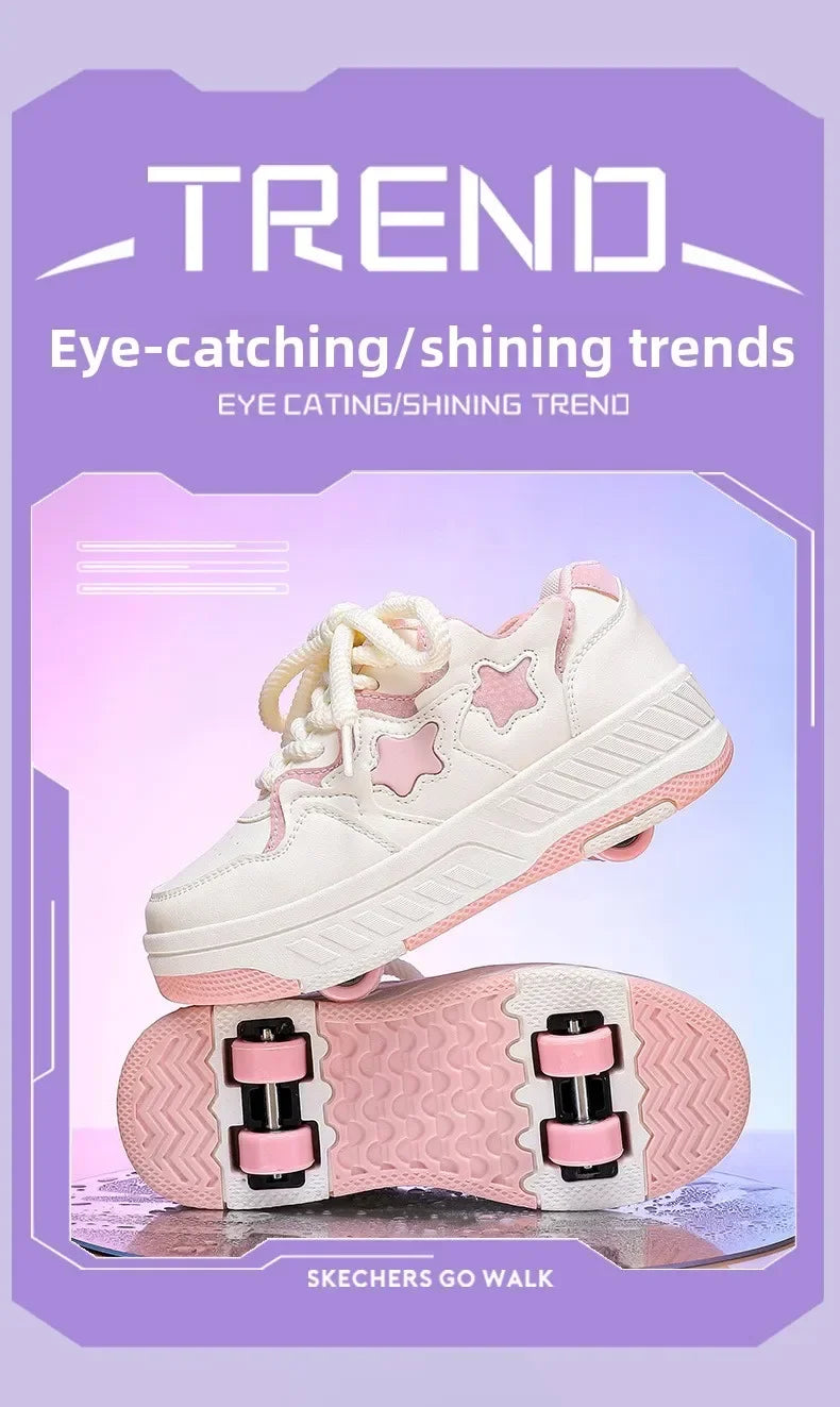 Removable Pulley Skate Skating Roller Skate Shoes for Boys Girls Upgraded Speed Sneakers with 4-Wheels for Kids Racing Skates