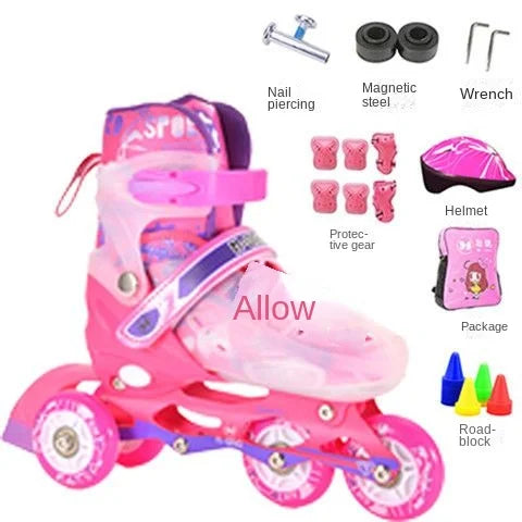 the Skating Shoes Children Beginners Baby Double Row Four-Wheel Boys Girls Roller Kids Skates