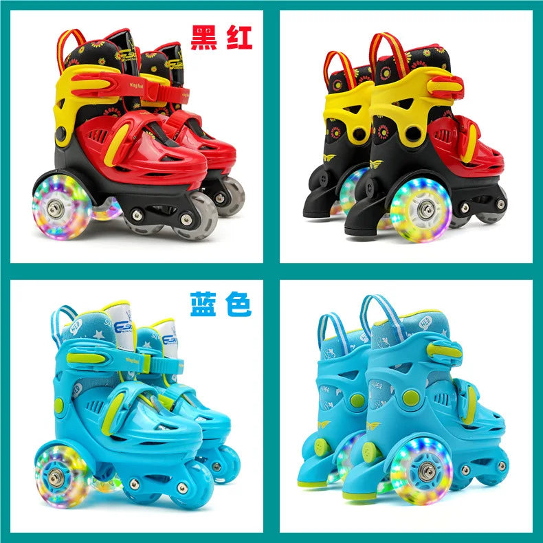 Children Skates High Elastic PU Double-row Roller Skates For Age 2-8 Kids Skating Shoes Adjustable Size