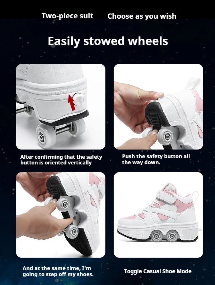 Women's High Top 4 Wheel Roller Shoes Fashionable Unisex Automatic Pop-up Sneakers With Wheels Dual-purpose Skating Casual Shoes