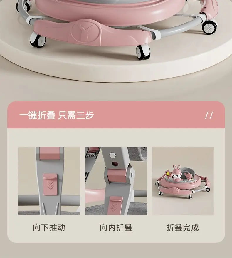 Baby Walker 7-speed Adjustable Music Multi-function Anti-O-leg Anti-rollover Folding Baby Walker for 6-18 Months