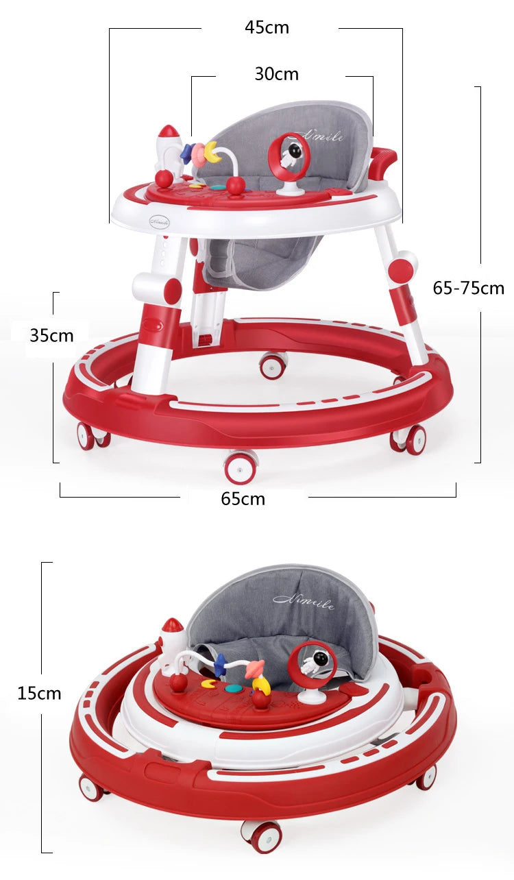Foldable and adjustable baby multi-function walker Newborn learning cart with music with wheels and seats