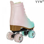 2024 PU Leather Flashing 4 Wheels Roller Skates For Women Double Row Skate Shoes Beginner Quad Sneaker Skating Ice Rink Training