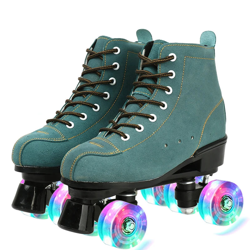 Pink Purple Blue Women Double Row Roller Skates Leather Breathable 4 wheel Sliding Skating Rollers sneakers size 31 32 33 34 35
