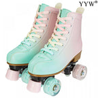 2024 PU Leather Flashing 4 Wheels Roller Skates For Women Double Row Skate Shoes Beginner Quad Sneaker Skating Ice Rink Training