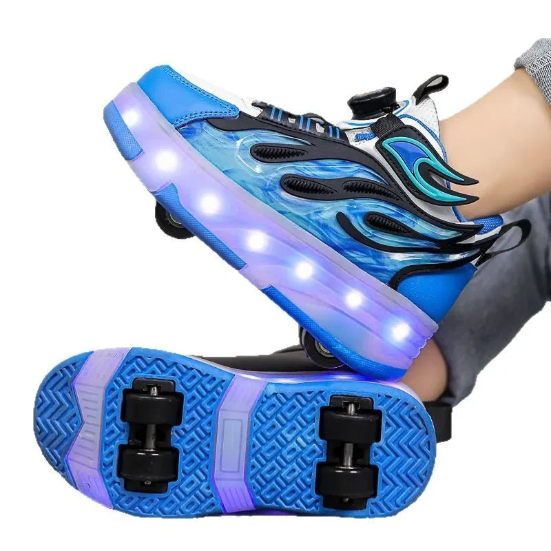 Roller Sneakers Kid Sport Gym Footwear Roller Skates 4 Wheels USB Charge Illuminated Shoes Boys Girls Casual Skateboard Shoes