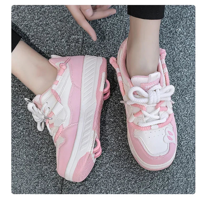 4 Wheels Roller Skate Shoes for Boys Girls Sneakers with Detachable Wheels Sport Shoe for Kids Removable Pulley Skate Skating