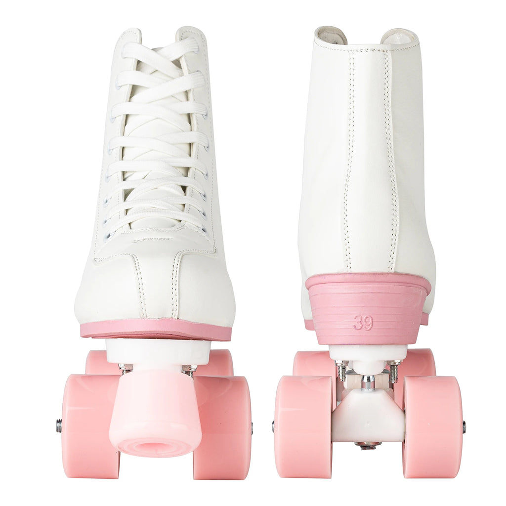 size 32-40 White Roller Skates for Women PU Leather Sneakers Flash Wheels Shoes for Beginners Teens for Woman Girls Boys Adult