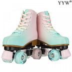 2024 PU Leather Flashing 4 Wheels Roller Skates For Women Double Row Skate Shoes Beginner Quad Sneaker Skating Ice Rink Training