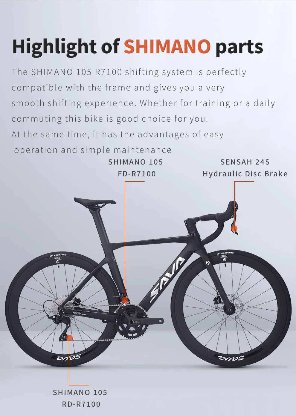 SAVA A7L Low-Priced Carbon Fiber Road Bike with SENSAH 7120 Kit 24 Speed Lightweight 8.9kg Road Bike Race Bike