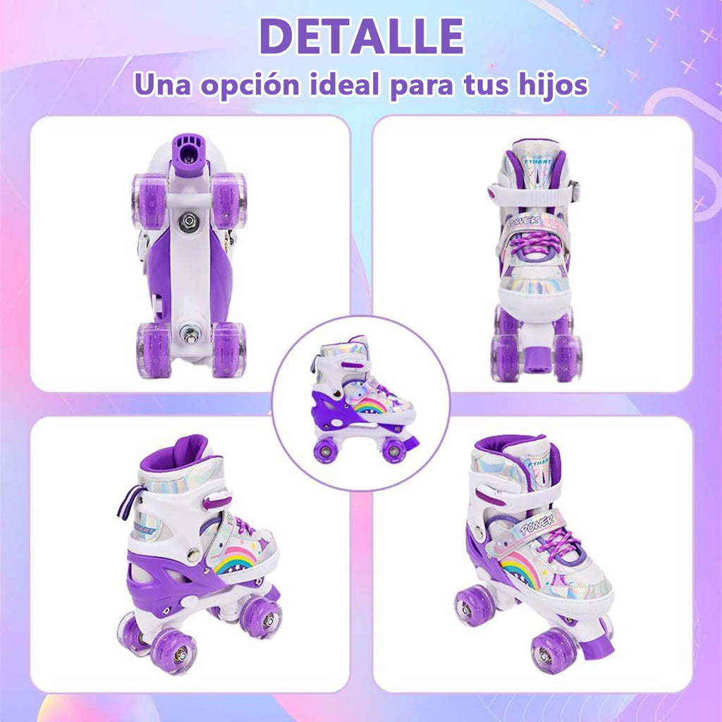 Boys Girls Kids Skates Children Roller Skates Skating Shoes PU Flashing 4 Wheels Roller Skates Sliding Adjustable Quad Sneakers