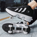 Double Row 4-Wheel Skates Roller Shoes with Wheels Dual-Purpose Racing Roller Sneakers Skateboard Shoes Speed Roller Skate Shoes