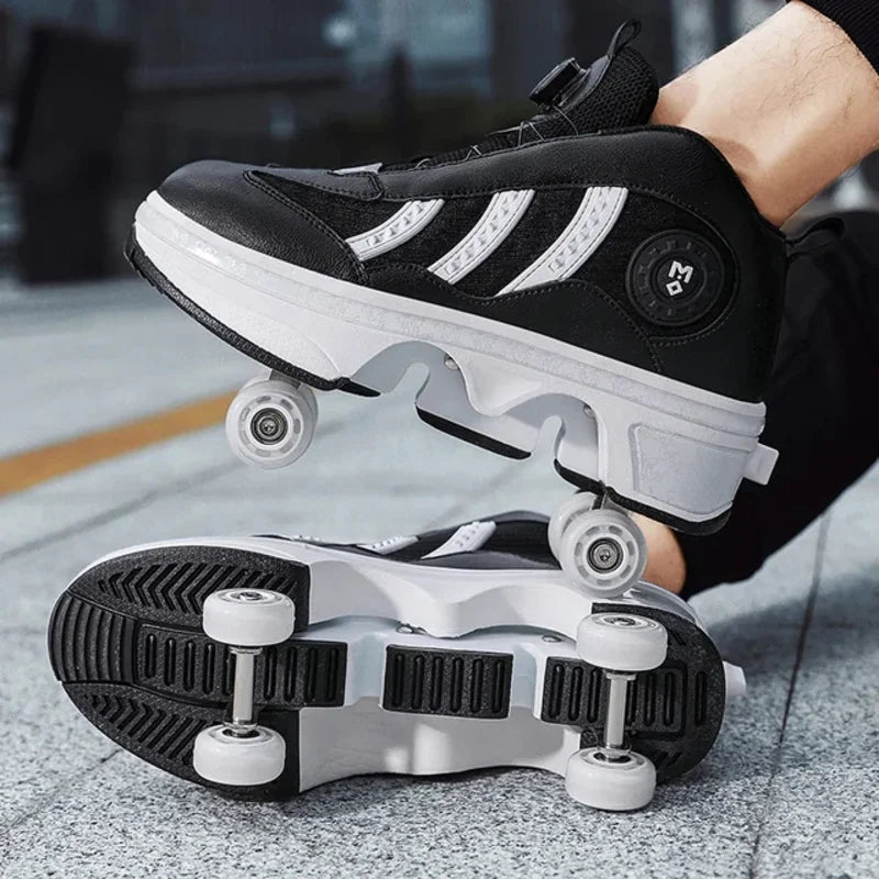 Double Row 4-Wheel Skates Roller Shoes with Wheels Dual-Purpose Racing Roller Sneakers Skateboard Shoes Speed Roller Skate Shoes