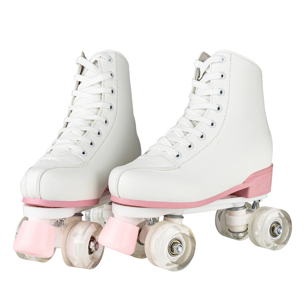size 32-40 White Roller Skates for Women PU Leather Sneakers Flash Wheels Shoes for Beginners Teens for Woman Girls Boys Adult