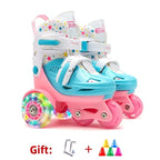 Flash Double Row Roller Skates Shoes Children's Speed Ice Skates Beginner 4-wheel Roller Skates Adjustable Size Rollers for Kids
