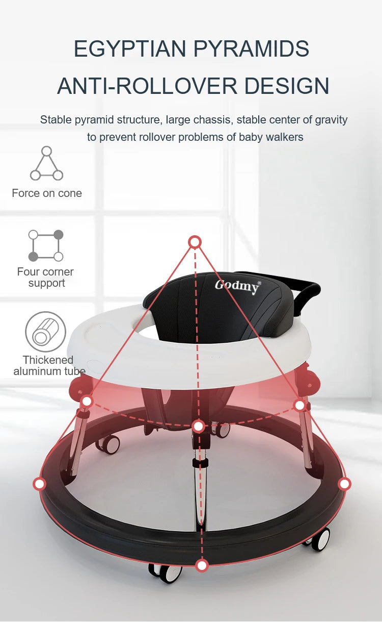 5-18M Baby Walker With Wheels Baby Toddler Foldable Multifunctional Anti-Rolling Anti-O-Leg Walker Height Adjustable Seat