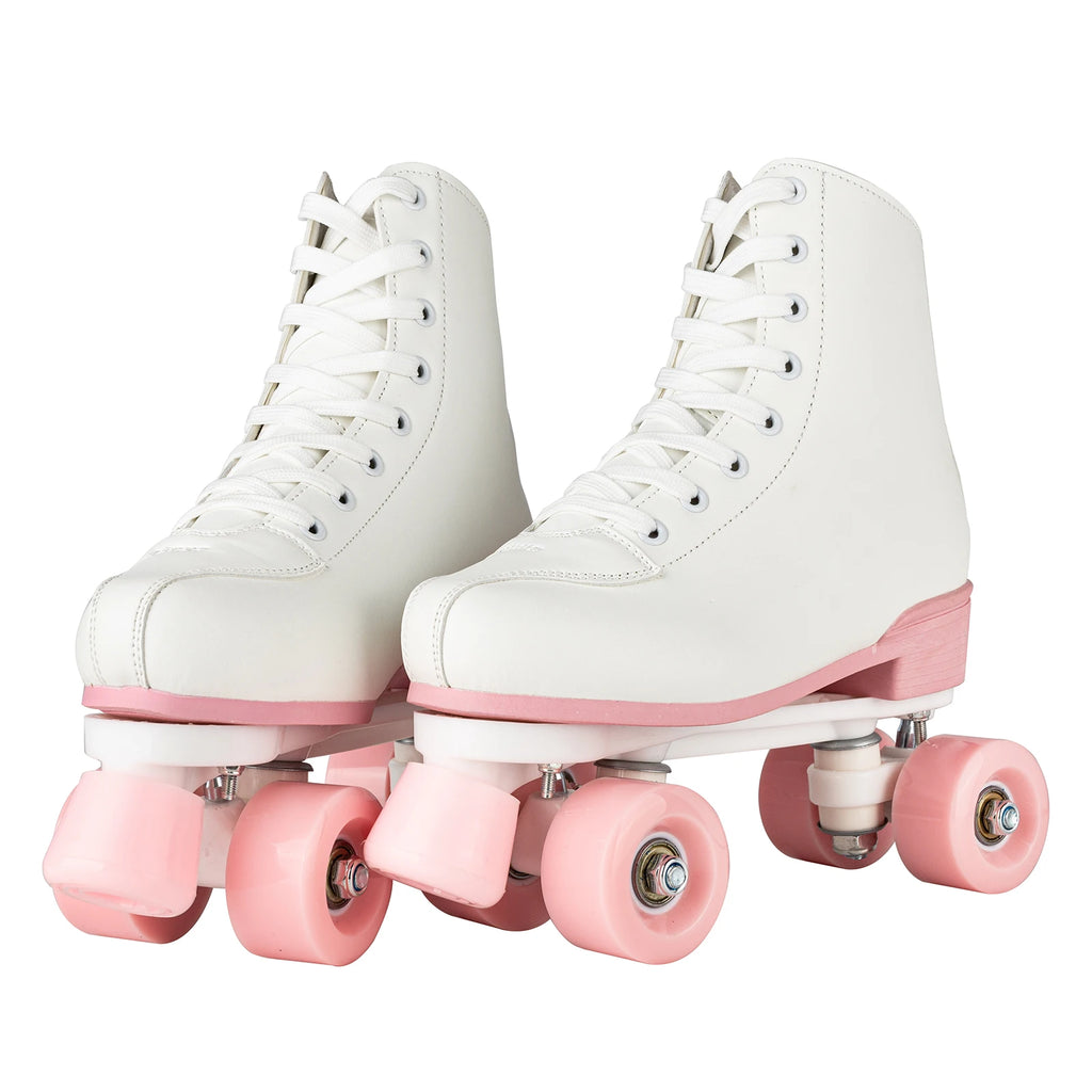 size 32-40 White Roller Skates for Women PU Leather Sneakers Flash Wheels Shoes for Beginners Teens for Woman Girls Boys Adult
