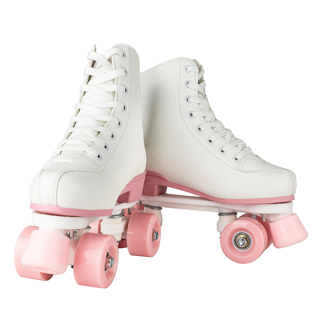 size 32-40 White Roller Skates for Women PU Leather Sneakers Flash Wheels Shoes for Beginners Teens for Woman Girls Boys Adult