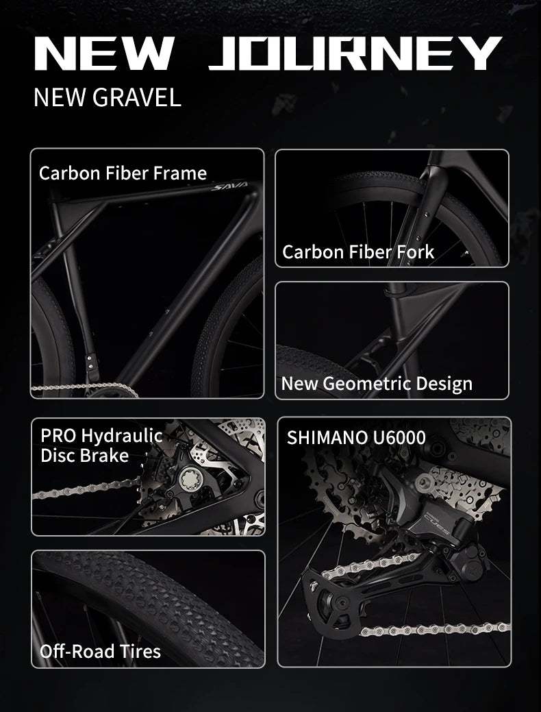 SAVA SF6 Carbon Fiber Gravel Road Bike All Terrain Suitable Off-Road Flat Handlebar Road Bicycle Oil Disc Bicycle Race Bike