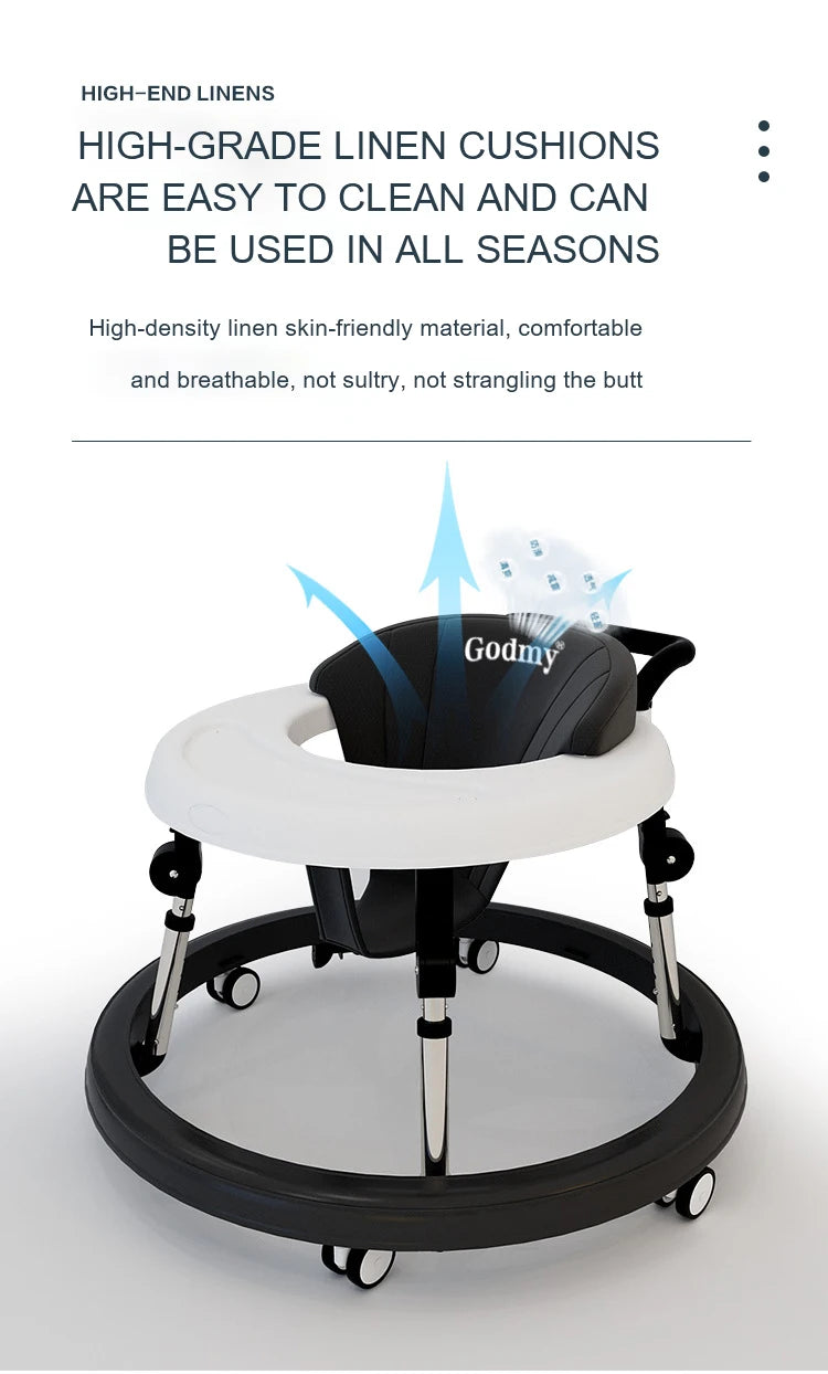 5-18M Baby Walker With Wheels Baby Toddler Foldable Multifunctional Anti-Rolling Anti-O-Leg Walker Height Adjustable Seat