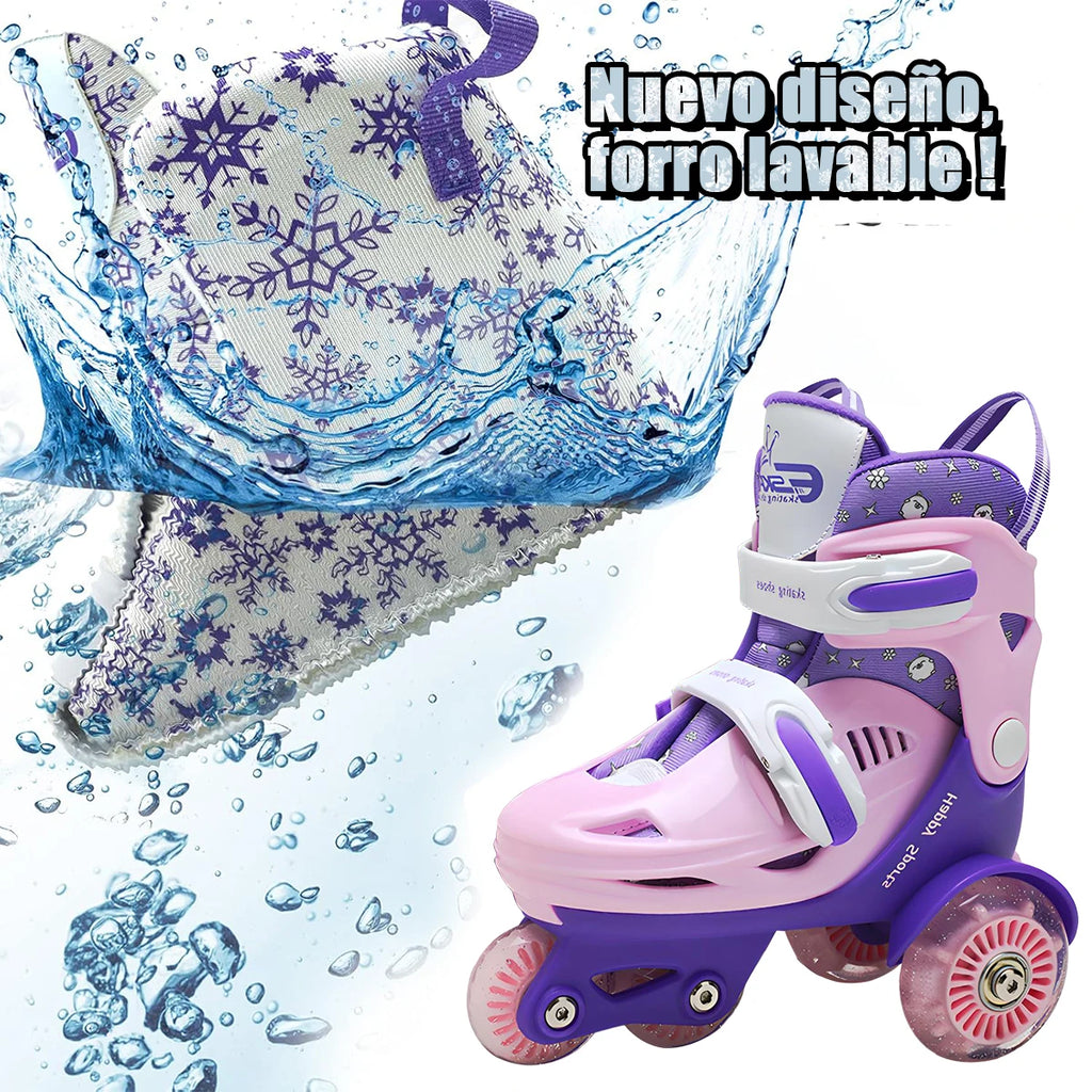 Kids Roller Skates Beginners Three-Point Roller Skates with Light up Wheels Adjustable Safety Assist Roller Skating Shoes