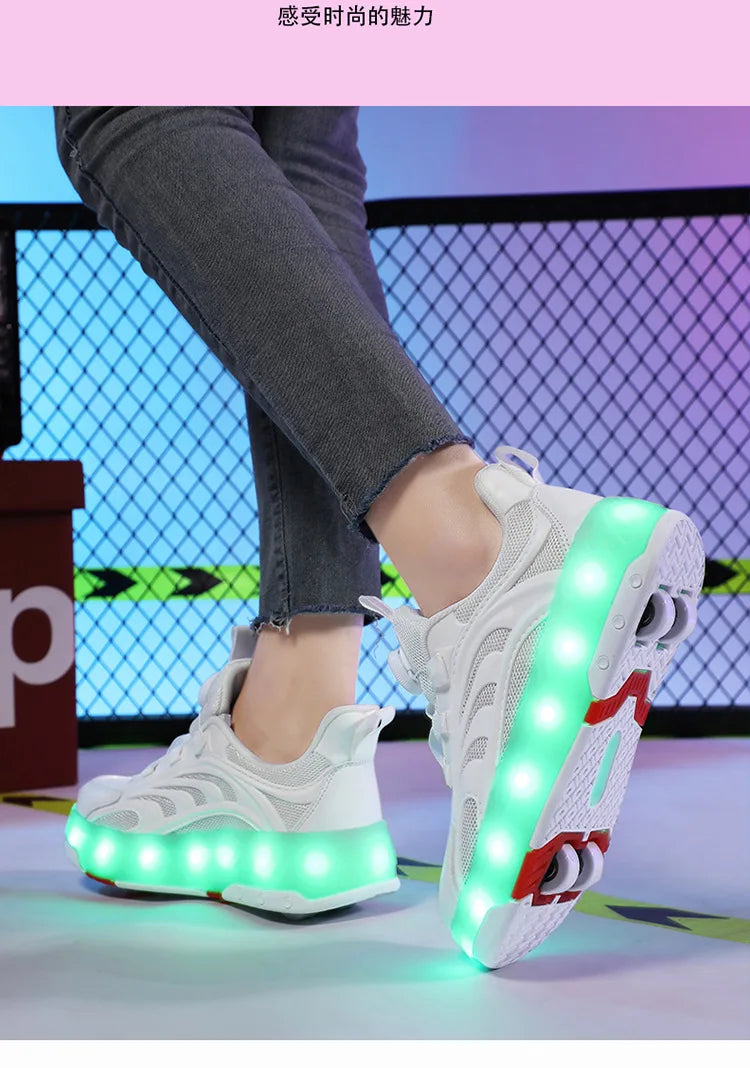 Detachable Wheel Roller Skate Shoes Children's Speed Roller Skates Boys' Sports Racing Sneaker with 2 Wheels Ice Skating Shoes