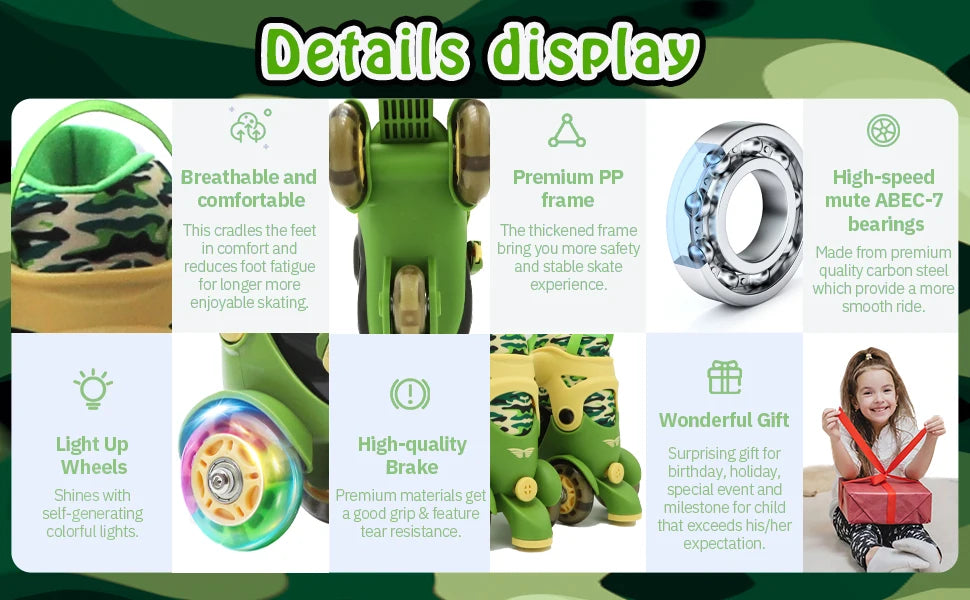 Kids Roller Skates Beginners Three-Point Roller Skates with Light up Wheels Adjustable Safety Assist Roller Skating Shoes