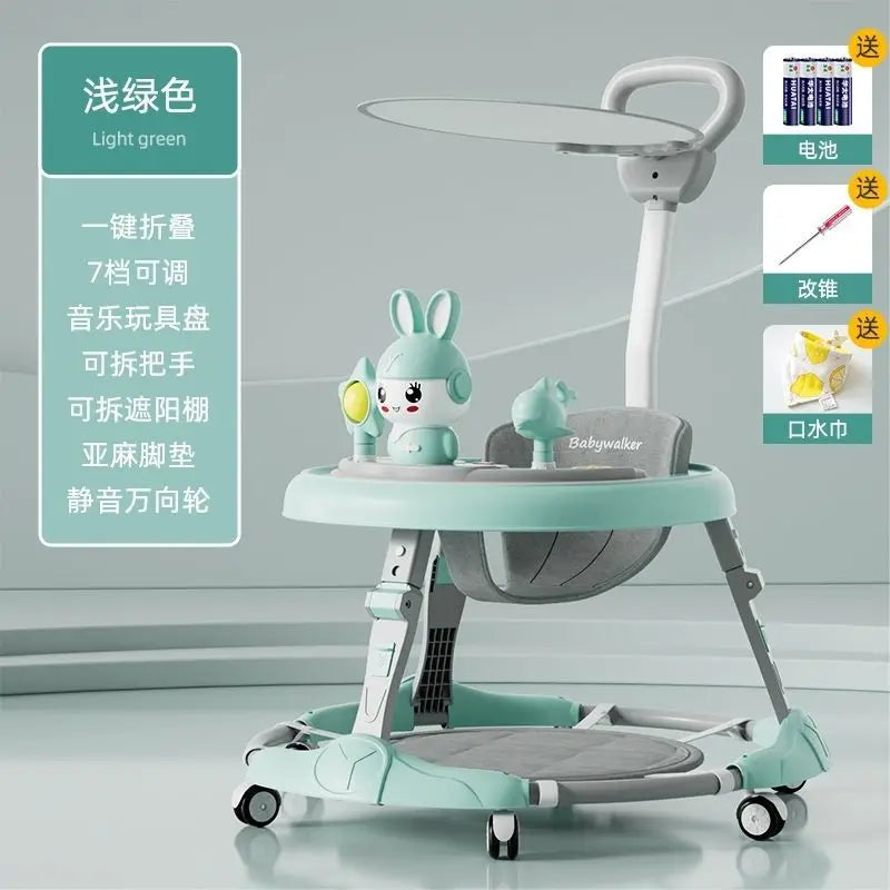 Baby Walker 7-speed Adjustable Music Multi-function Anti-O-leg Anti-rollover Folding Baby Walker for 6-18 Months