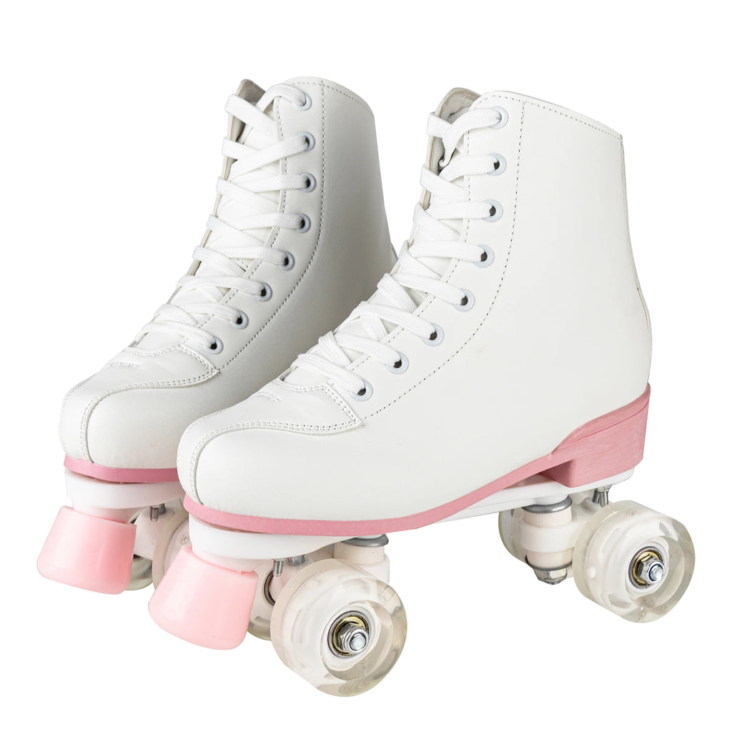 size 32-40 White Roller Skates for Women PU Leather Sneakers Flash Wheels Shoes for Beginners Teens for Woman Girls Boys Adult