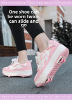 4 Wheels Roller Skate Shoes for Boys Girls Sneakers with Detachable Wheels Sport Shoe for Kids Removable Pulley Skate Skating