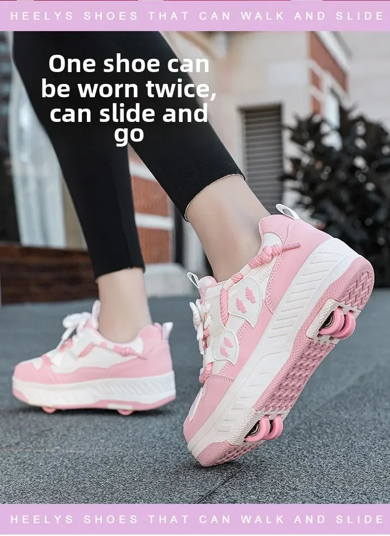 4 Wheels Roller Skate Shoes for Boys Girls Sneakers with Detachable Wheels Sport Shoe for Kids Removable Pulley Skate Skating